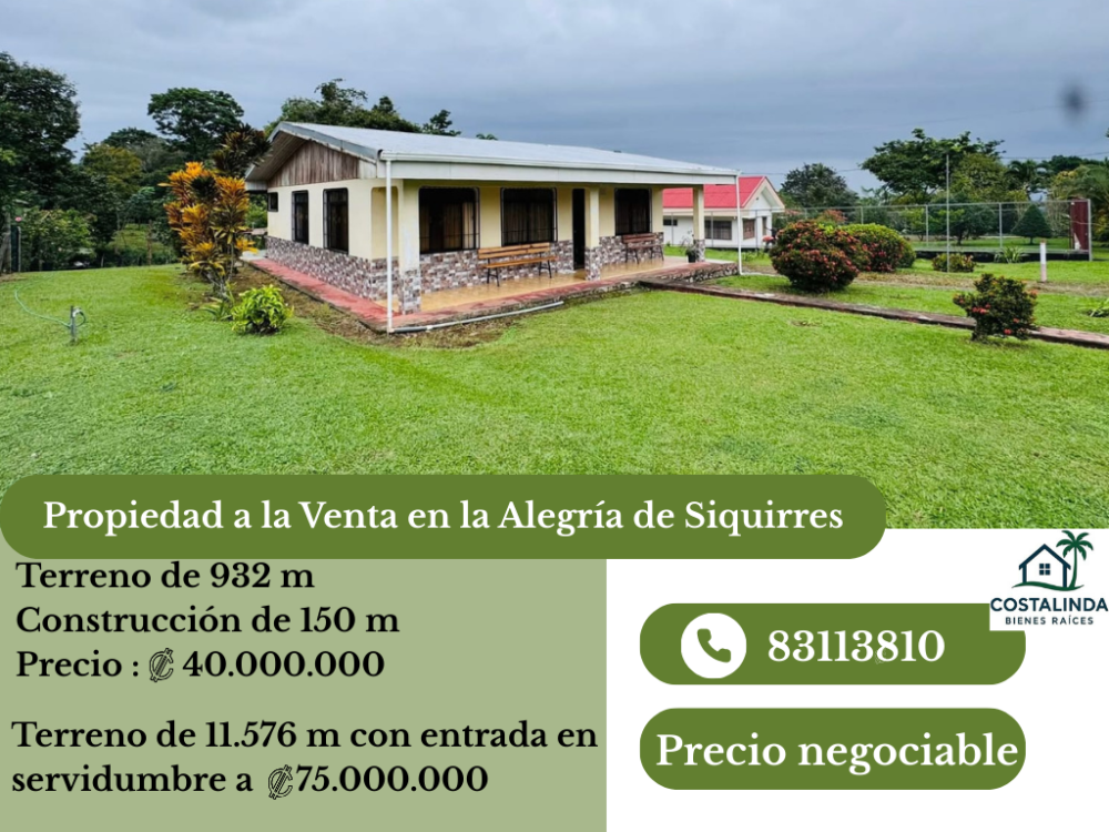 Casa en Venta en Siquirres, Costa Rica